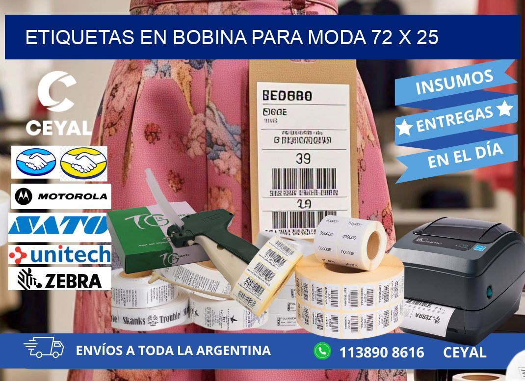 ETIQUETAS EN BOBINA PARA MODA 72 x 25