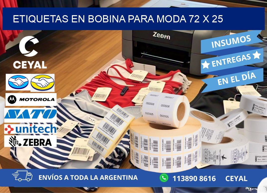 ETIQUETAS EN BOBINA PARA MODA 72 x 25