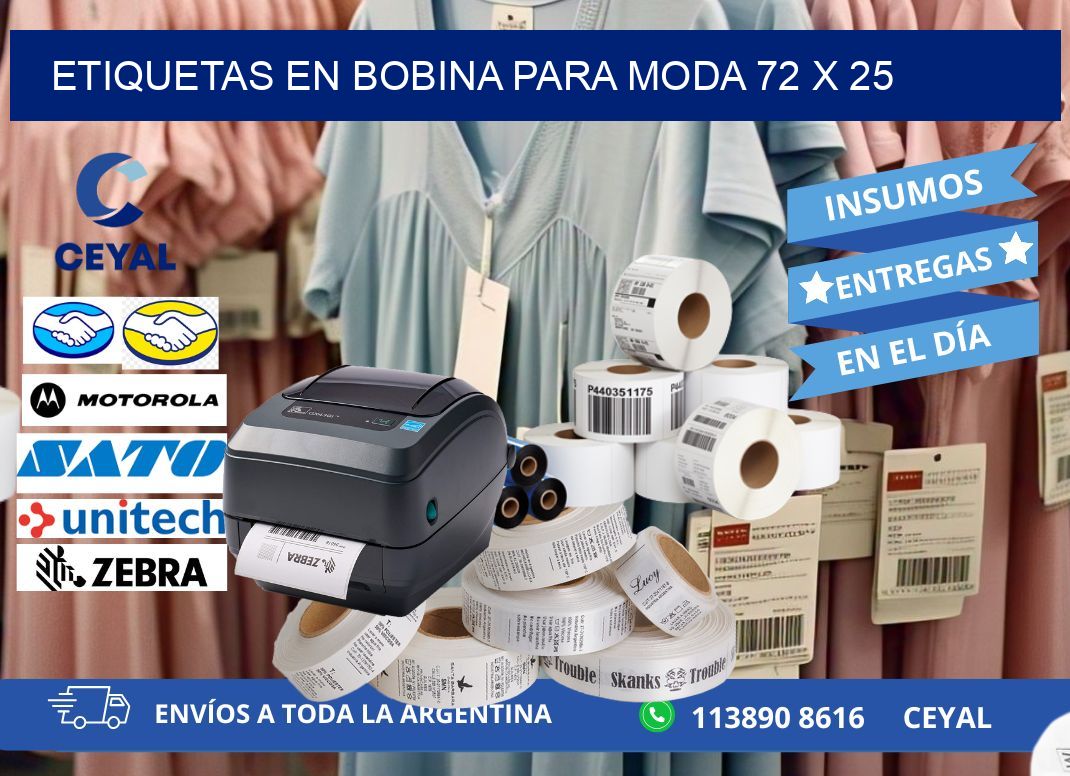 ETIQUETAS EN BOBINA PARA MODA 72 x 25