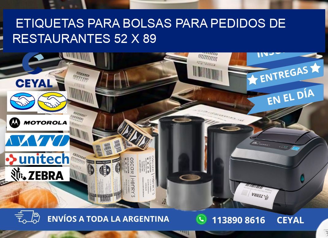 ETIQUETAS PARA BOLSAS PARA PEDIDOS DE RESTAURANTES 52 x 89