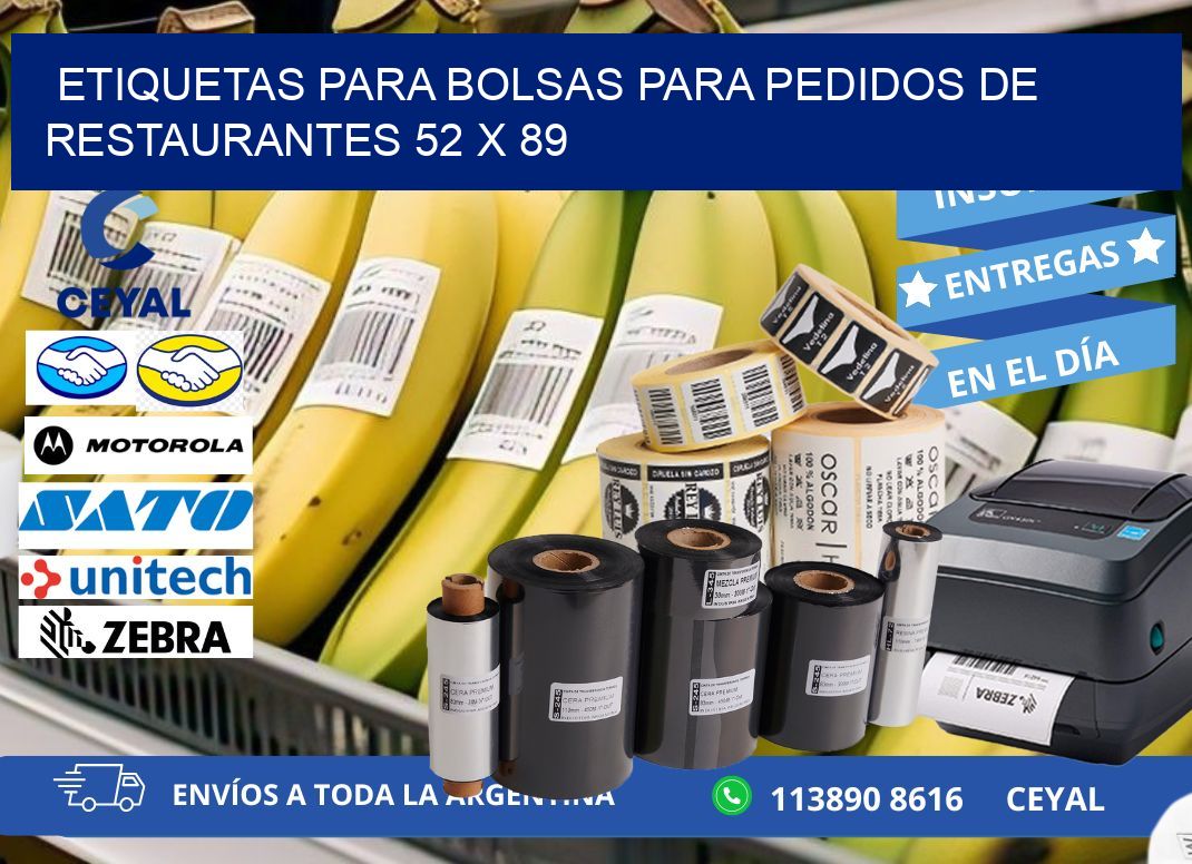 ETIQUETAS PARA BOLSAS PARA PEDIDOS DE RESTAURANTES 52 x 89