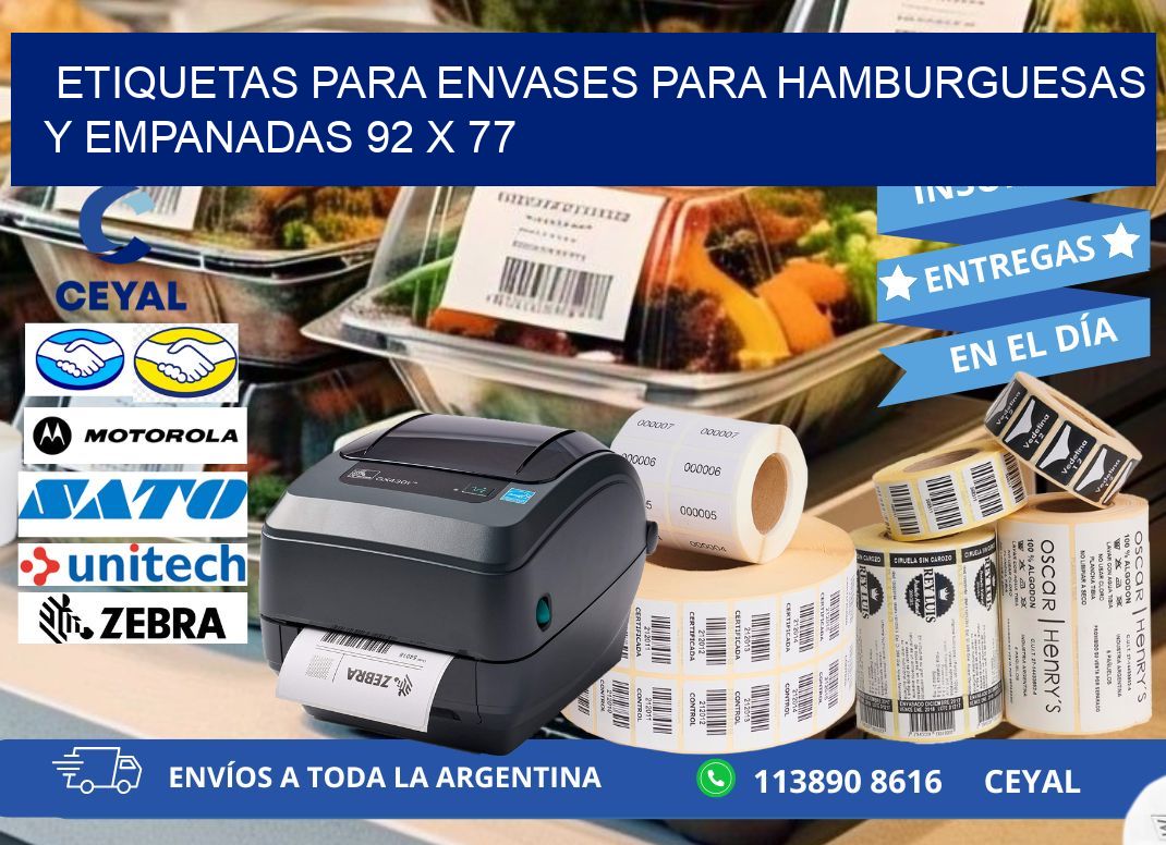 ETIQUETAS PARA ENVASES PARA HAMBURGUESAS Y EMPANADAS 92 x 77