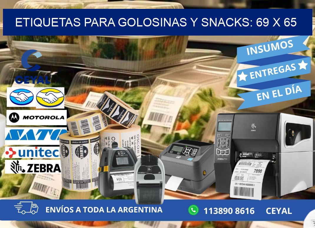 ETIQUETAS PARA GOLOSINAS Y SNACKS: 69 x 65