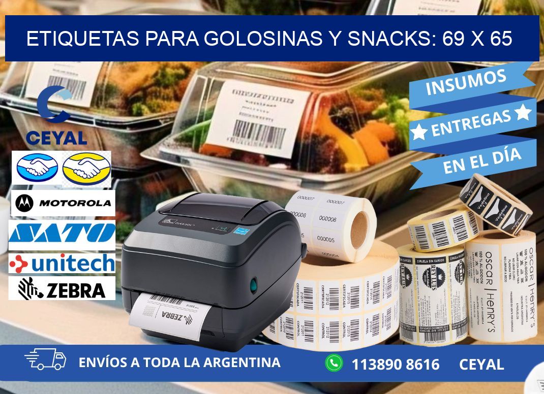 ETIQUETAS PARA GOLOSINAS Y SNACKS: 69 x 65