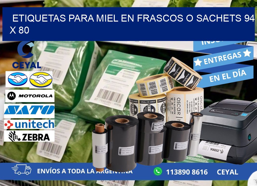 ETIQUETAS PARA MIEL EN FRASCOS O SACHETS 94 x 80