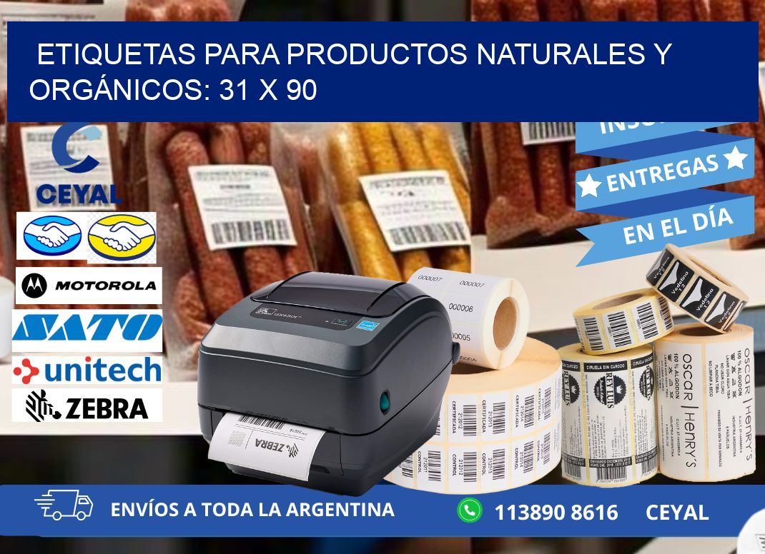 ETIQUETAS PARA PRODUCTOS NATURALES Y ORGÁNICOS: 31 x 90