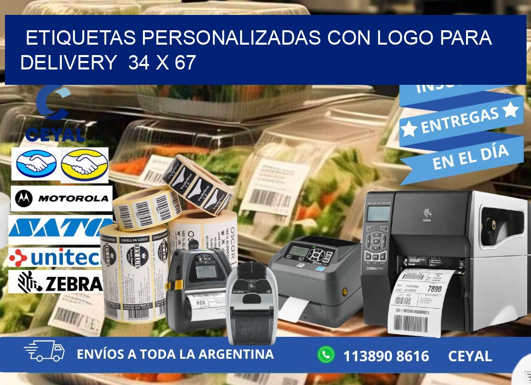 ETIQUETAS PERSONALIZADAS CON LOGO PARA DELIVERY  34 x 67