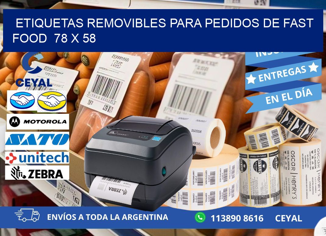 ETIQUETAS REMOVIBLES PARA PEDIDOS DE FAST FOOD  78 x 58