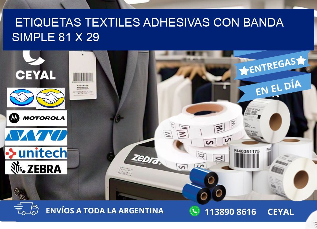 ETIQUETAS TEXTILES ADHESIVAS CON BANDA SIMPLE 81 x 29