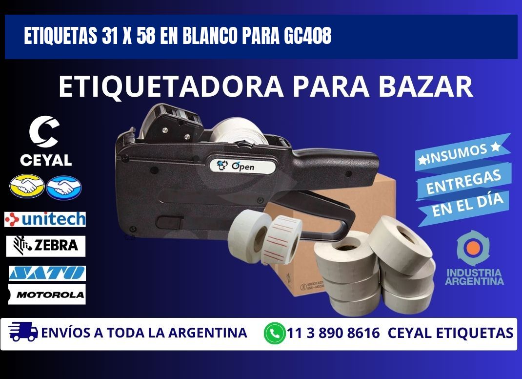 Etiquetas 31 x 58 en blanco para gc408