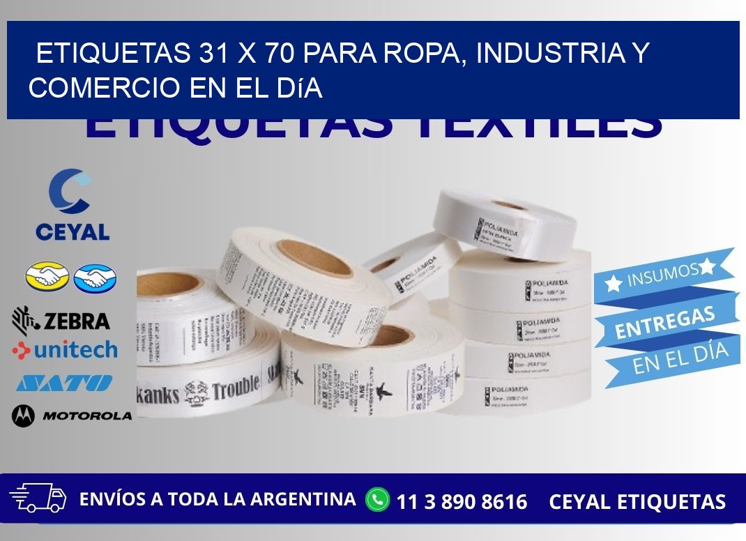 Etiquetas 31 x 70 para Ropa, Industria y Comercio en el Día