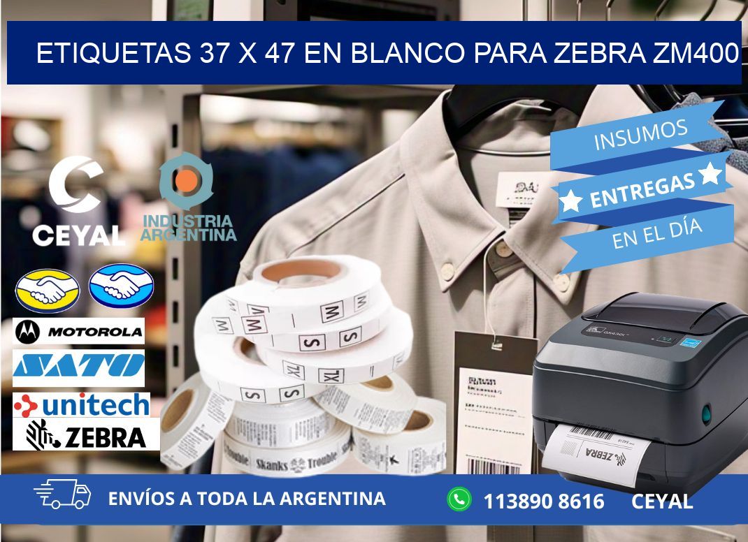 Etiquetas 37 x 47 en blanco para zebra zm400