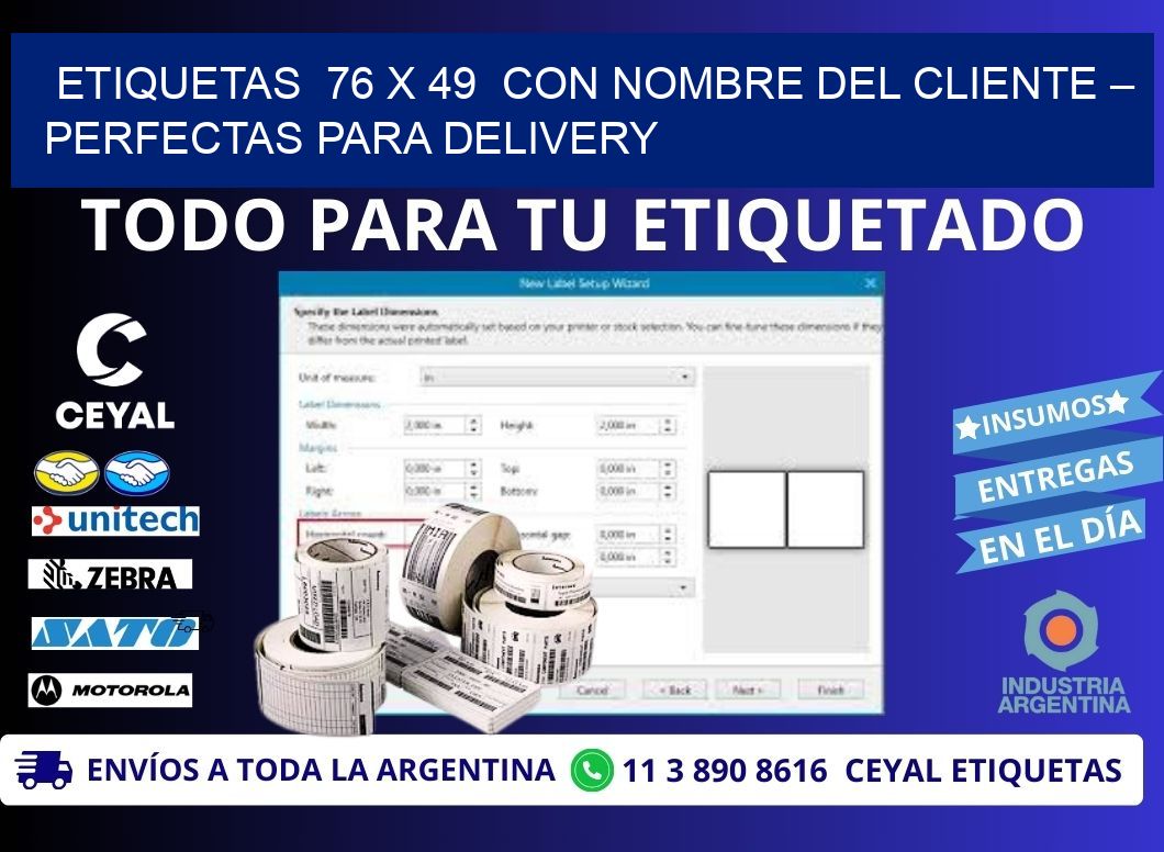 Etiquetas  76 x 49  con Nombre del Cliente – Perfectas para Delivery