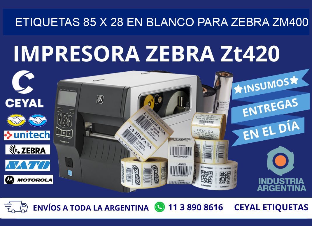 Etiquetas 85 x 28 en blanco para zebra zm400