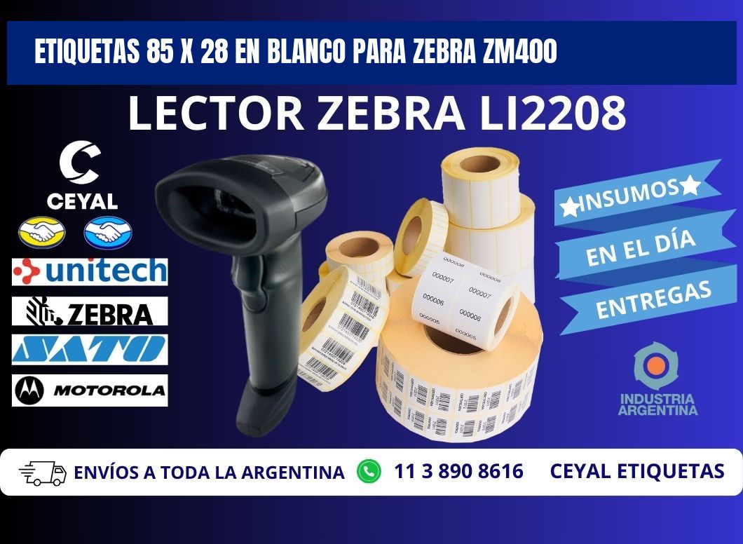 Etiquetas 85 x 28 en blanco para zebra zm400