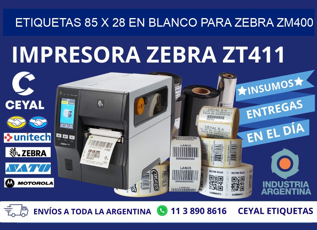 Etiquetas 85 x 28 en blanco para zebra zm400