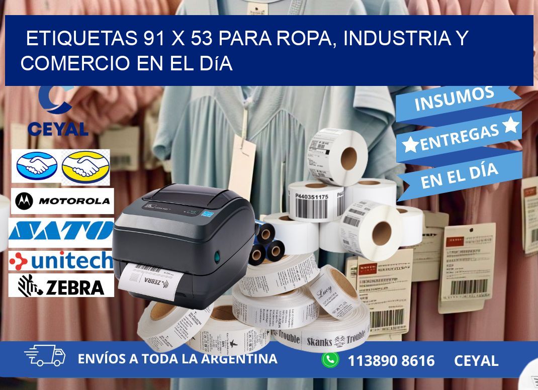Etiquetas 91 x 53 para Ropa, Industria y Comercio en el Día