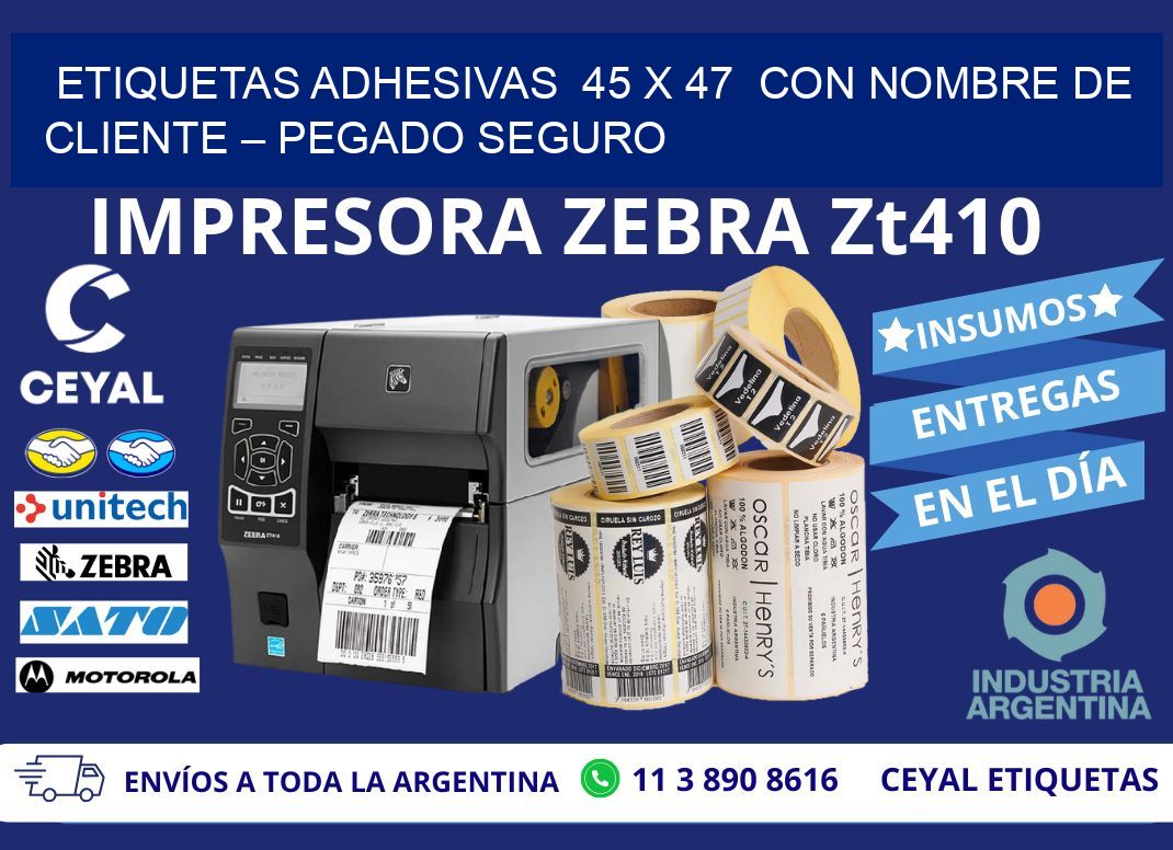 Etiquetas Adhesivas  45 x 47  con Nombre de Cliente – Pegado Seguro