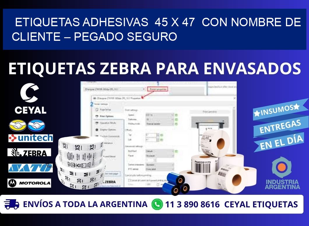 Etiquetas Adhesivas  45 x 47  con Nombre de Cliente – Pegado Seguro