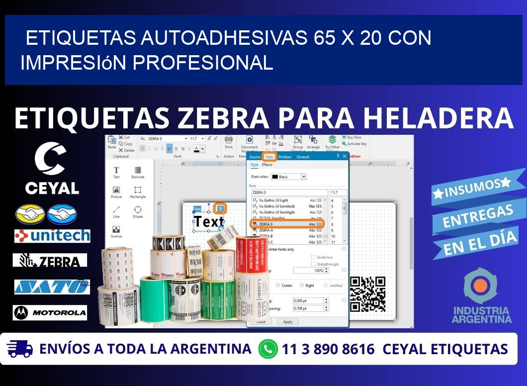 Etiquetas Autoadhesivas 65 x 20 con Impresión Profesional