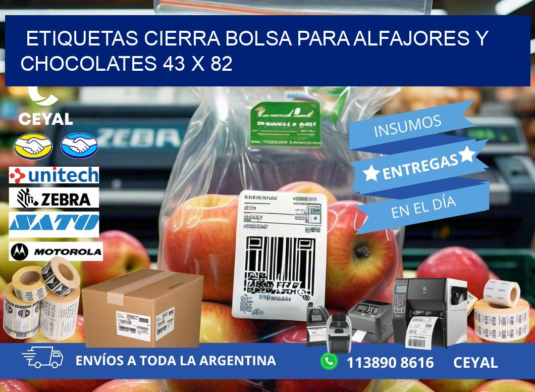 Etiquetas cierra bolsa para alfajores y chocolates 43 x 82