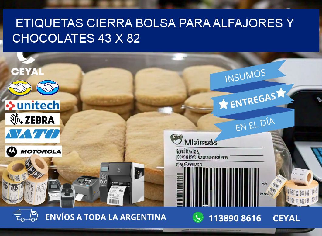 Etiquetas cierra bolsa para alfajores y chocolates 43 x 82