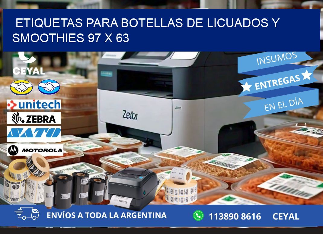 Etiquetas para botellas de licuados y smoothies 97 x 63