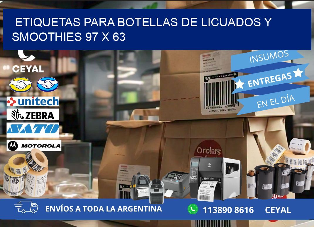 Etiquetas para botellas de licuados y smoothies 97 x 63