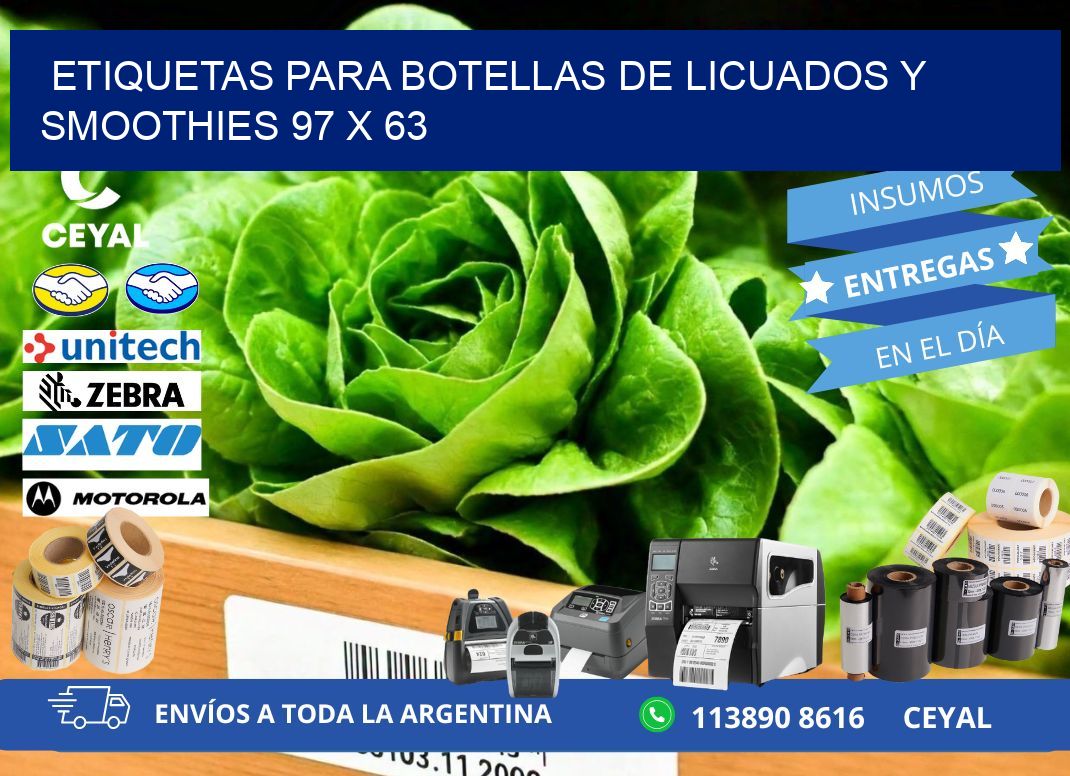 Etiquetas para botellas de licuados y smoothies 97 x 63