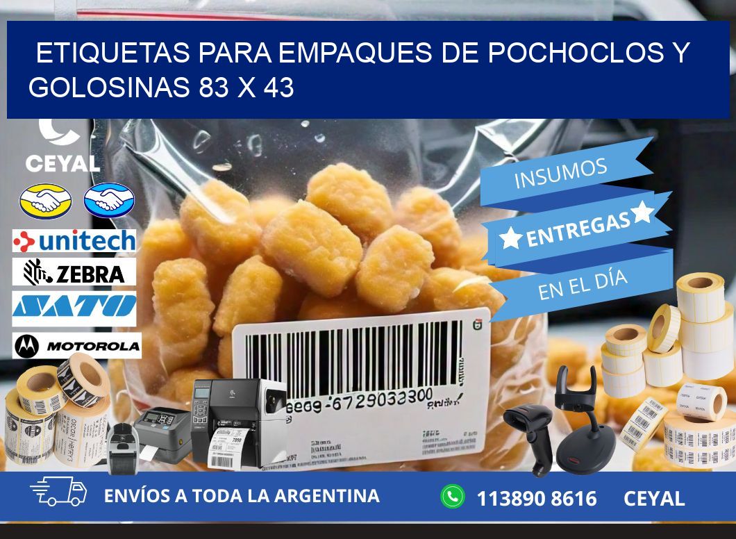 Etiquetas para empaques de pochoclos y golosinas 83 x 43