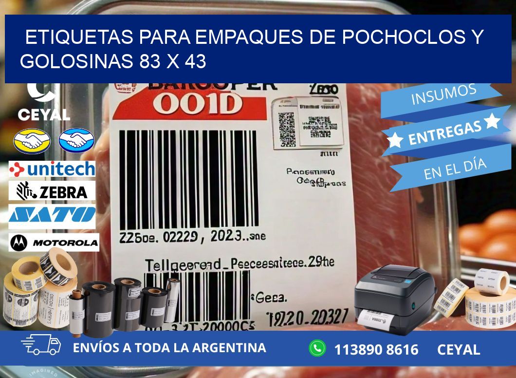 Etiquetas para empaques de pochoclos y golosinas 83 x 43