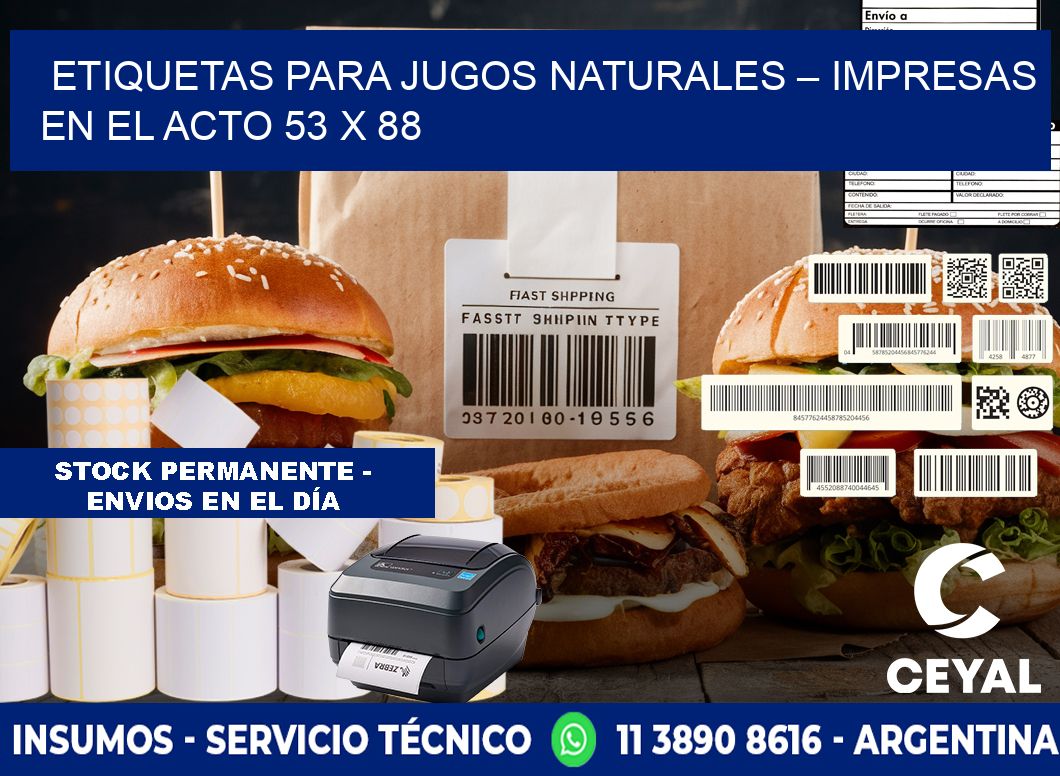 Etiquetas para jugos naturales – Impresas en el acto 53 x 88