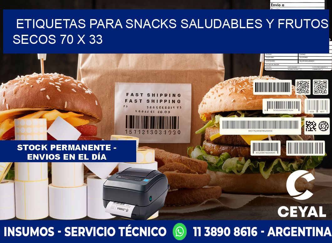 Etiquetas para snacks saludables y frutos secos 70 x 33