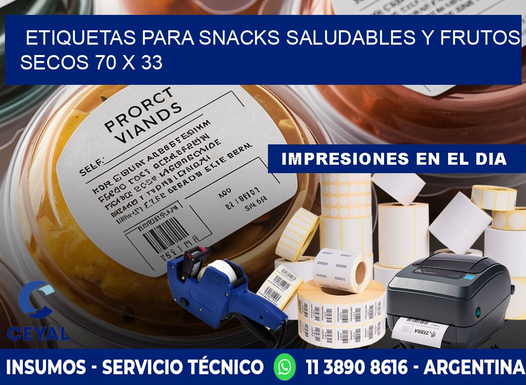 Etiquetas para snacks saludables y frutos secos 70 x 33