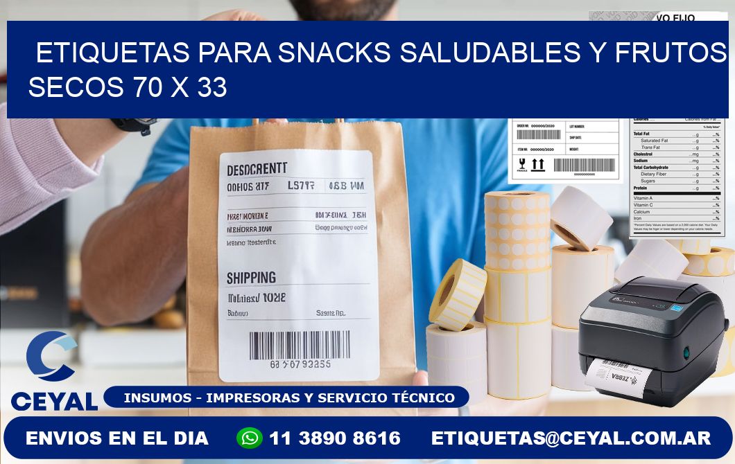 Etiquetas para snacks saludables y frutos secos 70 x 33