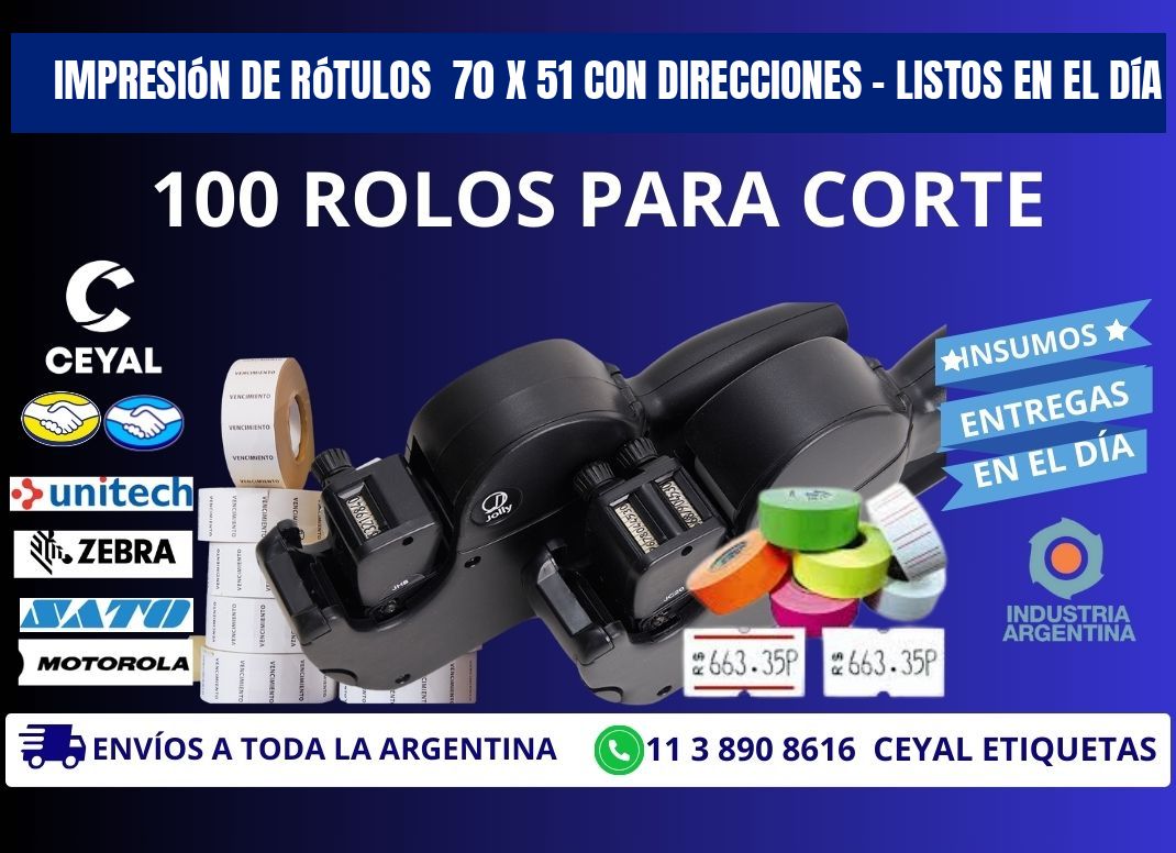 Impresión de Rótulos  70 x 51 con Direcciones – Listos en el Día