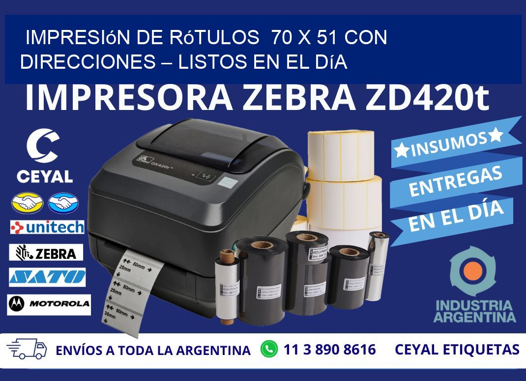Impresión de Rótulos  70 x 51 con Direcciones – Listos en el Día
