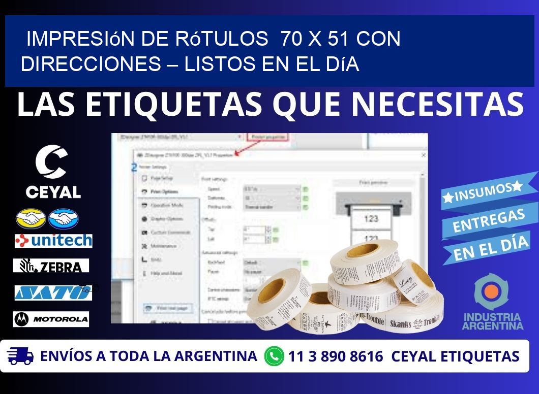 Impresión de Rótulos  70 x 51 con Direcciones – Listos en el Día
