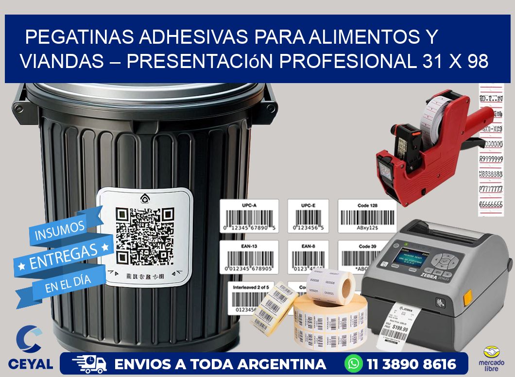 Pegatinas Adhesivas para Alimentos y Viandas – Presentación Profesional 31 x 98