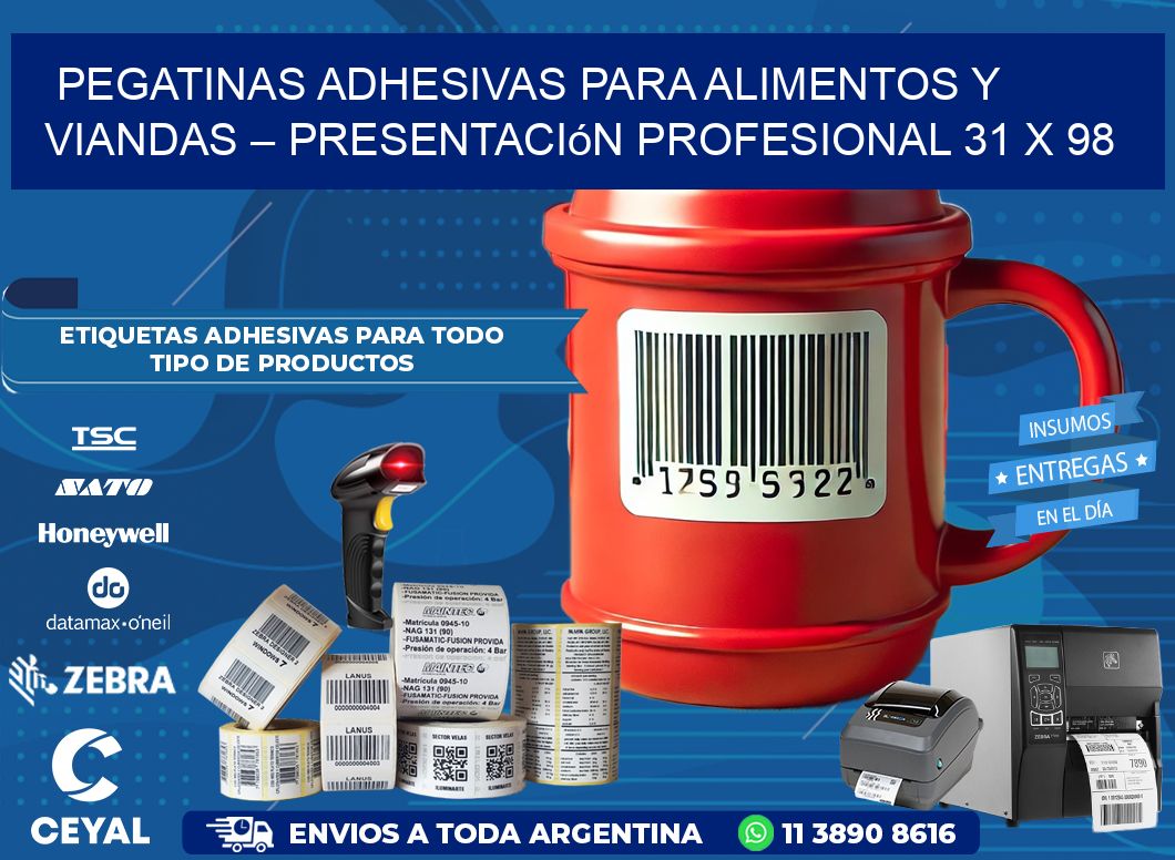 Pegatinas Adhesivas para Alimentos y Viandas – Presentación Profesional 31 x 98