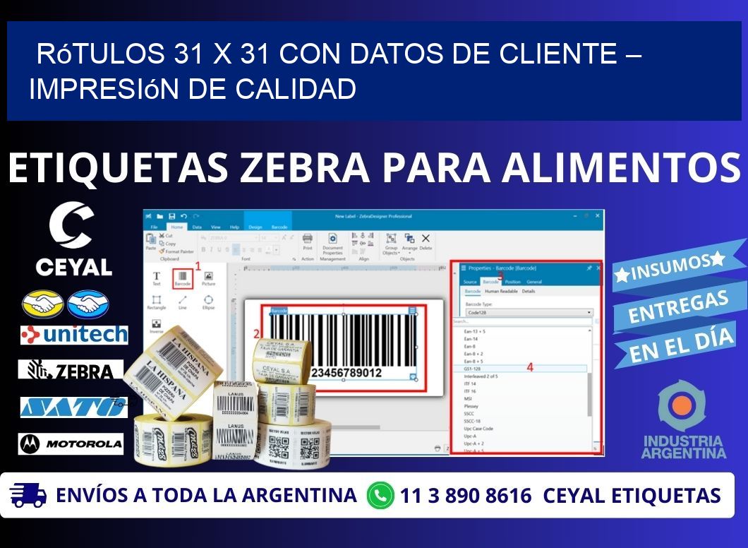 Rótulos 31 x 31 con Datos de Cliente – Impresión de Calidad