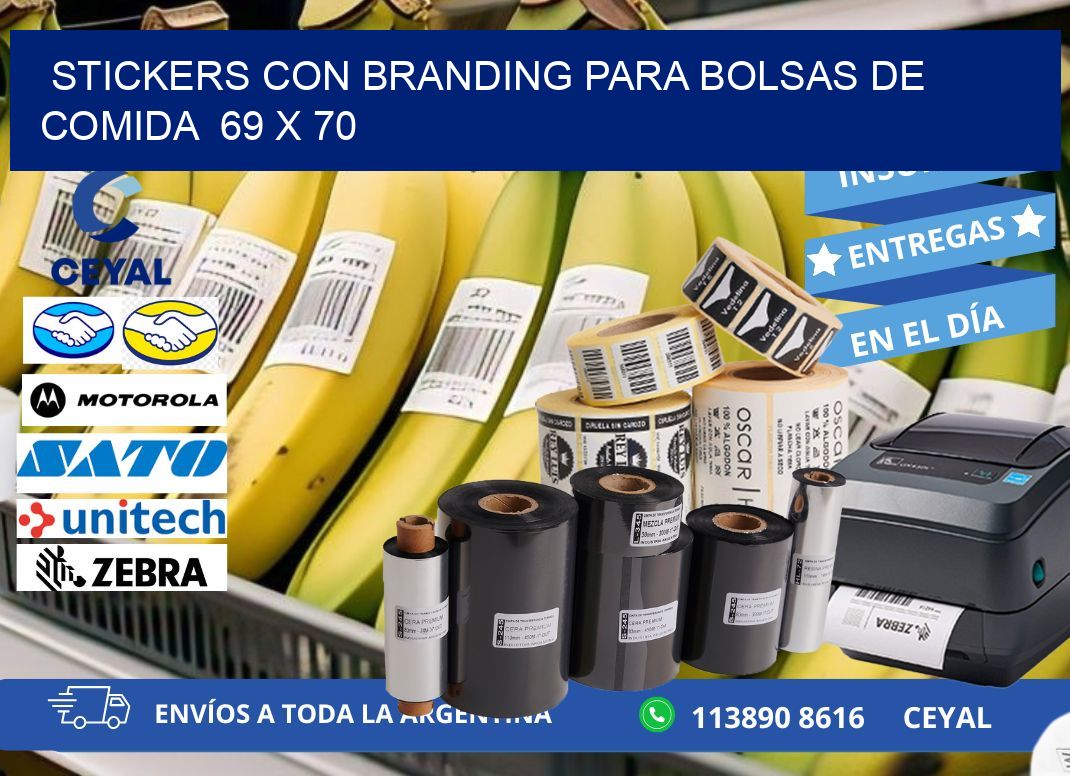 STICKERS CON BRANDING PARA BOLSAS DE COMIDA  69 x 70