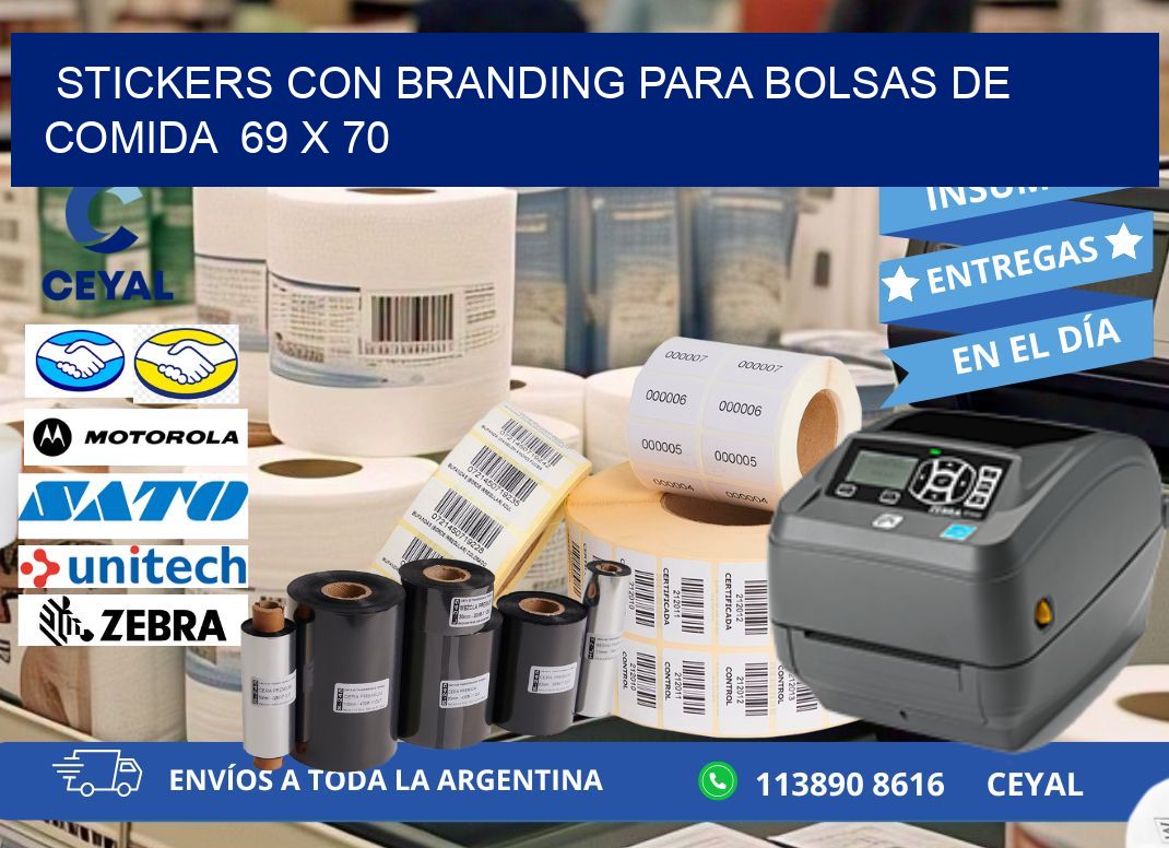 STICKERS CON BRANDING PARA BOLSAS DE COMIDA  69 x 70