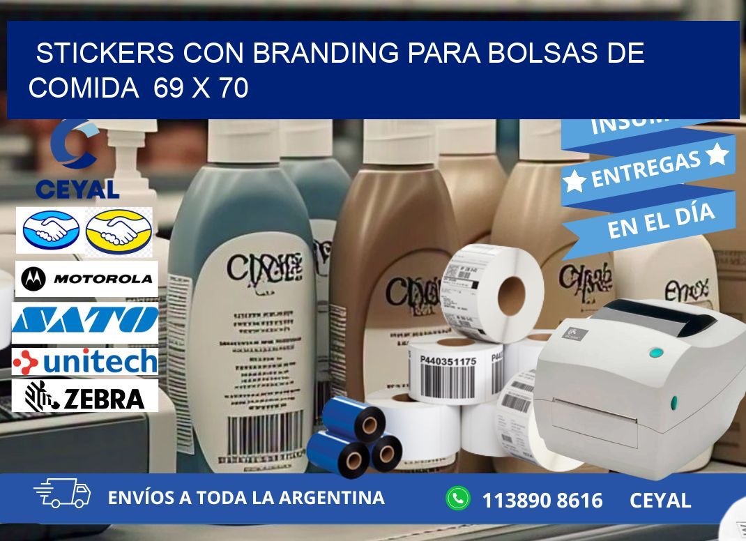 STICKERS CON BRANDING PARA BOLSAS DE COMIDA  69 x 70