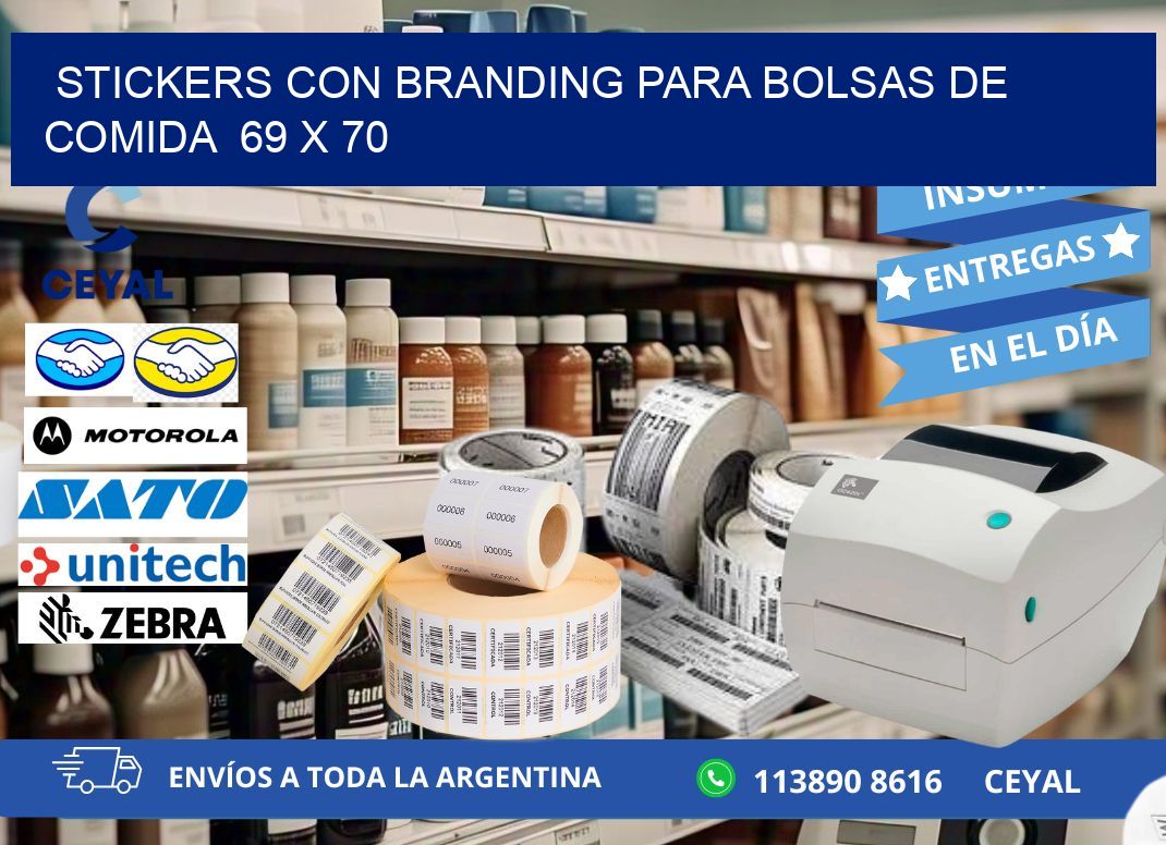 STICKERS CON BRANDING PARA BOLSAS DE COMIDA  69 x 70