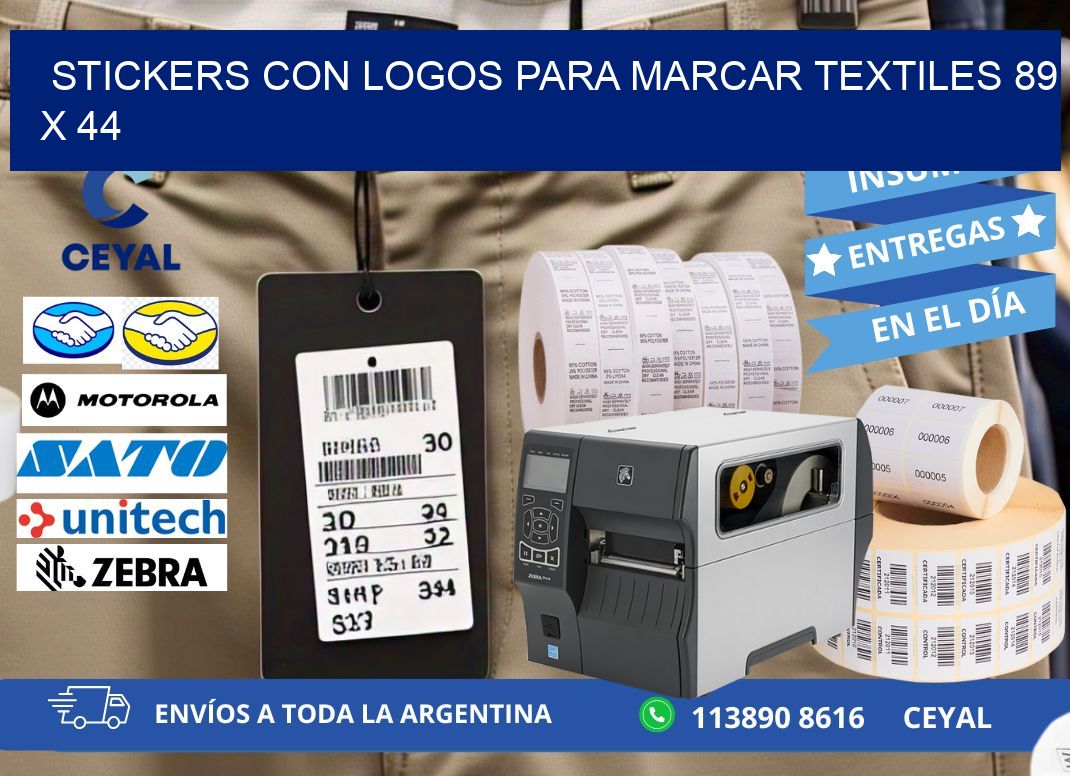 STICKERS CON LOGOS PARA MARCAR TEXTILES 89 x 44