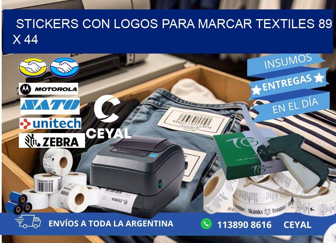 STICKERS CON LOGOS PARA MARCAR TEXTILES 89 x 44