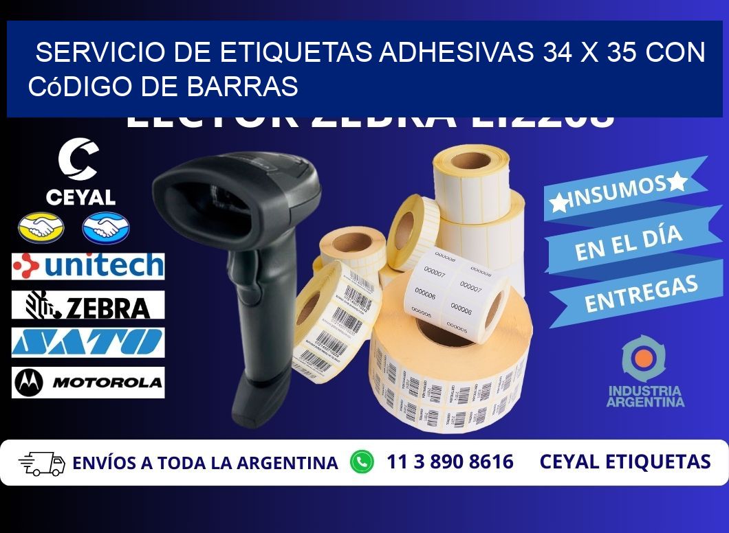 Servicio de Etiquetas Adhesivas 34 x 35 con Código de Barras