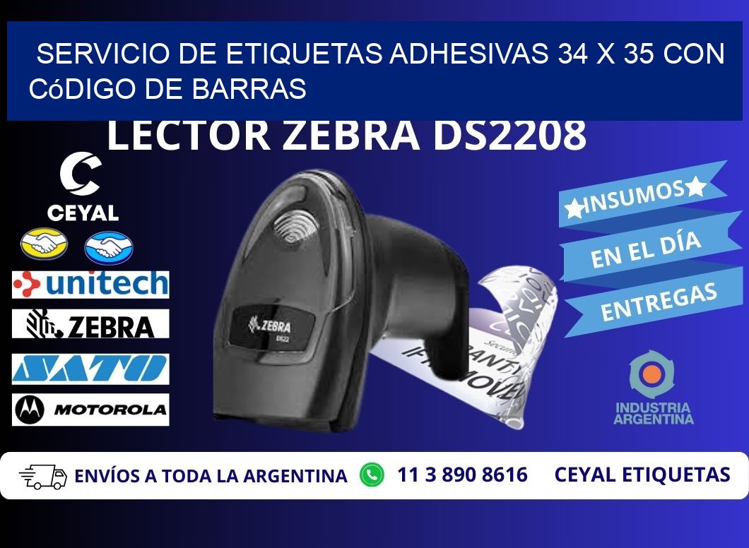 Servicio de Etiquetas Adhesivas 34 x 35 con Código de Barras