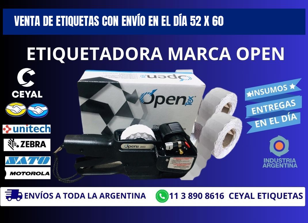 VENTA DE ETIQUETAS CON ENVÍO EN EL DÍA 52 x 60